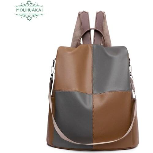 Womens Anti Theft Bag Stitching Contrast Color Backpack Fashion One Shoulder School Bag Girls Leisure Travel Backpack Mochila