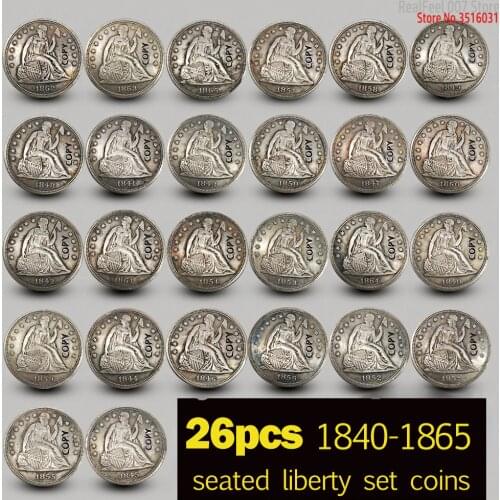 26pcs USA coins set 1840-1865 seated liberty copy coins eagle replica coins
