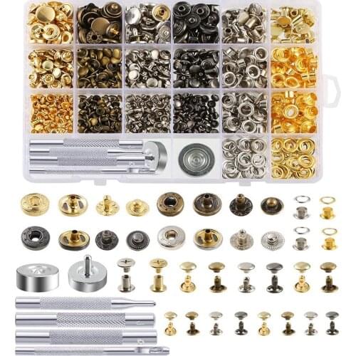 240 Set Leather Snap Fasteners Kit Metal Button Snaps Press Studs Installation Tools Leather Snaps For Clothes Jackets