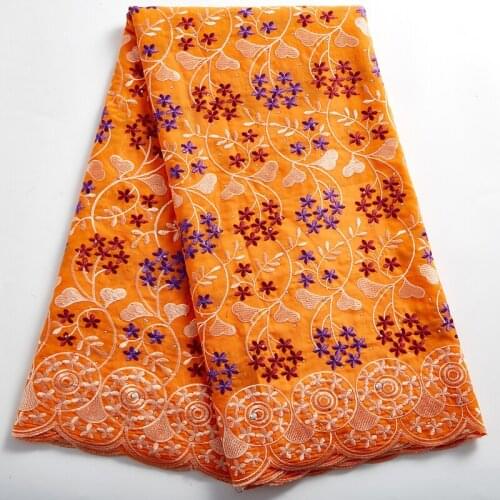 Zhenguiru New Arrival High Quality Orange African Lace Fabric Swiss Voile Fabric Cotton Nigerian For Women Wedding Dress A 2384