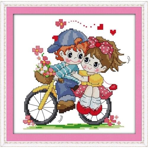 Traveling by bicycle cross stitch kit 14ct 11ct count print canvas stitches embroidery DIY handmade needlework plus