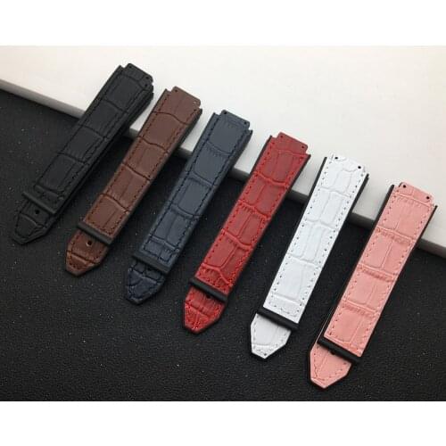Brand Genuine Cow Leather Red Rink White Black Watch Band for Hublot strap Women Watchband 15*21mm 18mm at Buckle HUB Logo Tools