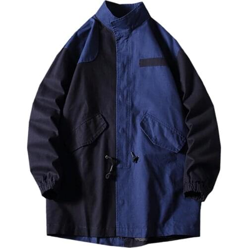 New Man Windbreaker Harajuku Mens Big Pocket Match Color Long Coat Male Hip Hop Jacket Retro Windbreaker LBZ167