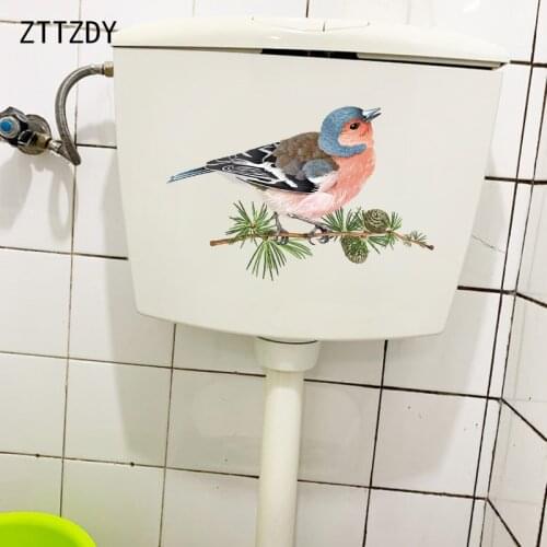 ZTTZDY 26.7×17.7CM Hand Painted Bird On Pine Branch Wall Decoration Creative Bathroom Toilet Sticker T2-1056