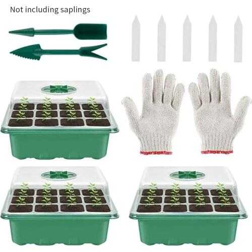 3-pack Seed Starter Trays Nursery Pots Seedling Tray Humidity Adjustable Switch Garden Decor Accessories 12 Cells Per Tray