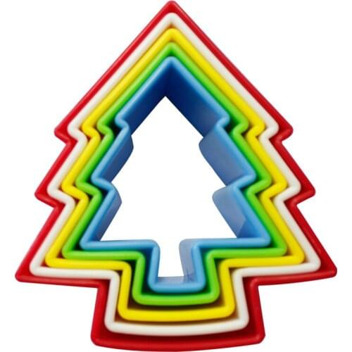 5pcs/set Colorful Christmas Tree Cake Mould Plastic Cookie Cutter Tools Pastry Decorating DIY Food Fondant Biscuits Baking Mold