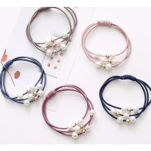 5Pcs Solid Pearl Elastic Hair Bands Ponytail Holder For Women Hair Accessories Hair Ties Headdress Scrunchie Hairbands Headwear