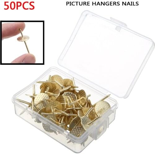 50pcs Metal Picture Hangers Nails Photo Frame Hanging Hooks Golden Hangers Picture Hanging Pins
