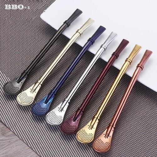 6pcs 304 Stainless Steel Coffeespoon Reusable Drinking Straw Rose Gold Spoon Sliver Mini Yerba Mate Bombilla Teaspoon
