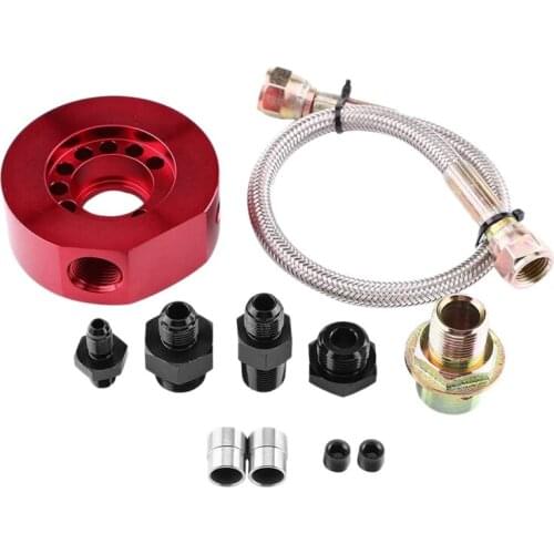 AU05 -Car Engine Oil Supply Oil Filter Adapter Sandwich Plate Cooler Adapter Kit for Honda Acura LS B20 Red