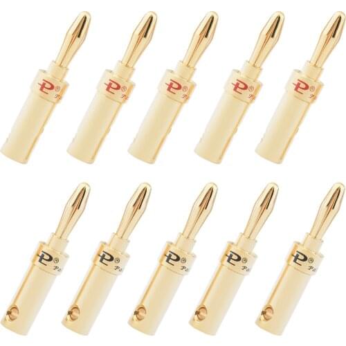 Bescoos 10 Pcs Pure Copper Gold-plated Banana Plug Welding-Free Audio Amplifier Terminal Speaker Connector
