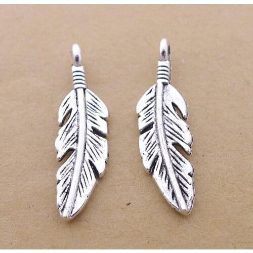 Free Ship 600 pcs Antique Silver leaves charms pendant 23x7mm