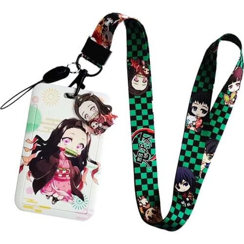Anime Demon Slayer Figures Lanyard Credit Card ID Badge Holder Key Rings Students Travel Bank Bus Business Card Cover Keychain