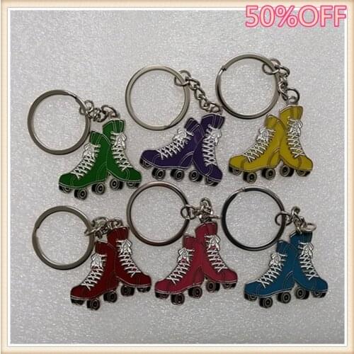 20 pieces/lot New Hot sale Zinc Alloy Roller Skates Shaped Keychain Metal Skate Keyrings