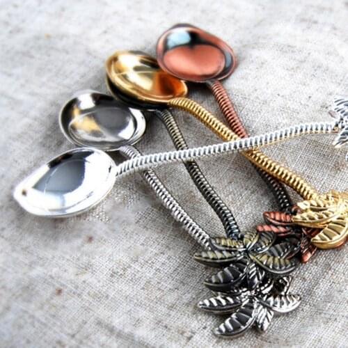 Dessert Spoon Mirror Polish Coconut Tree Shape Zinc Alloy Zinc Alloy Non-stick Stirring Spoon for Desserts Dessert Spoon