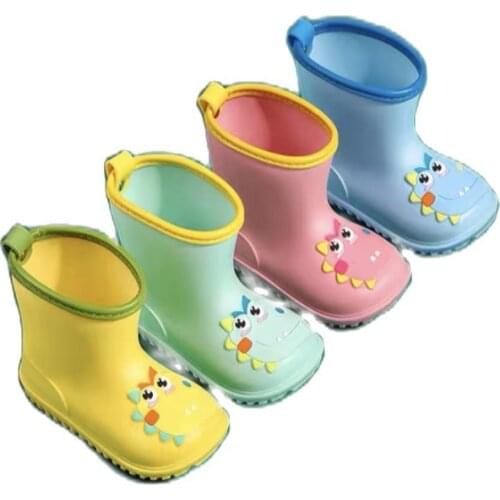 Kids Rainboots Waterproof Children Ankle Boots Anti Slip Short Plush Warm Boys Girls Rain Boots PVC Rubber Toddler Cartoon Shoes