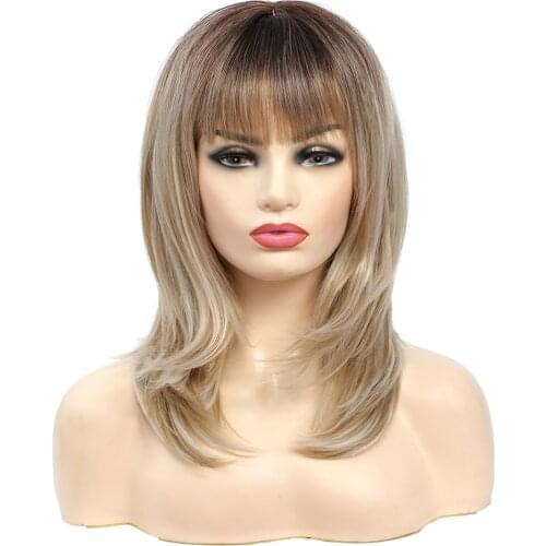 Long Straight Synthetic Wigs Layered Hairstyle Natural Ombre Black Brown Blonde Gray Ash Full Wigs With Bangs For Black Women 16
