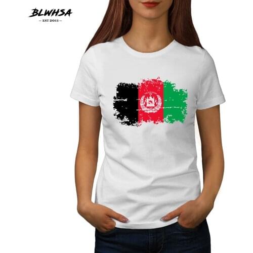 BLWHSA Afghanistan Flag T shirt Women Fashion Short Sleeve Cotton Summer T-shirts Afghanistan National Flag Women Clothes