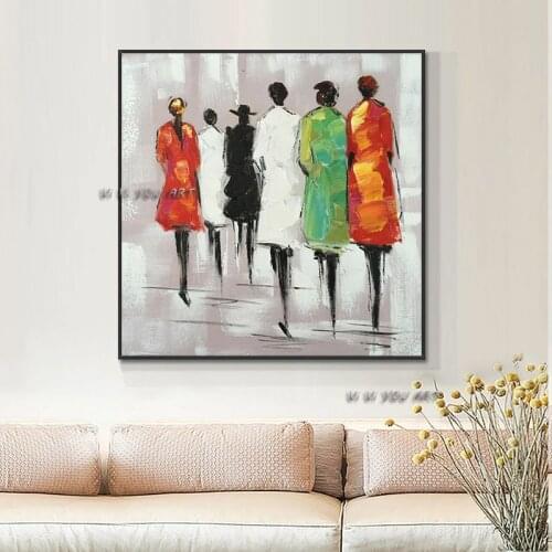 100% Handmade Painted Painting Abstract Women Walking In The Street Oil Painting On Canvas Classical Wall