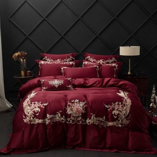 4/7Pcs red Egyptian cotton bedding set queen king bed set Chinese embroidery duvet cover bed sheet set pillowcase for wedding