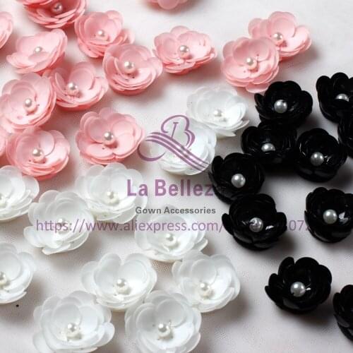 La Belleza white/pink/black 3D sequins pearl flowers 3cm 30PCS/LOT JZ1803
