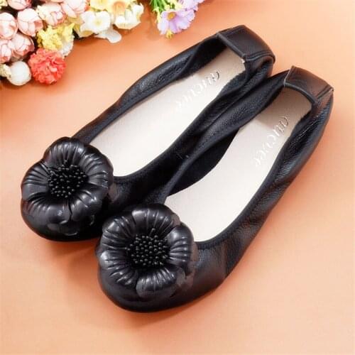 AUCVEE Brand Women Ballet Flats Big Size 34-44 Round Toe Loafers Shoes Woman Soft Genuine Leather Slip On Ladies Flats Sneakers