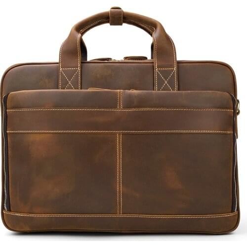 Genuine Leather Solid Mens Bag Mens 15 Inch Briefcase Bags Messenger Bags Leather Office Portable Laptop Bag Business Totes