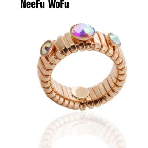 NeeFuWoFu gold set ring elastic force Copper Natural stone rings for woman Bohemia de Madera Pulseira Estrela de Cinco Elastic