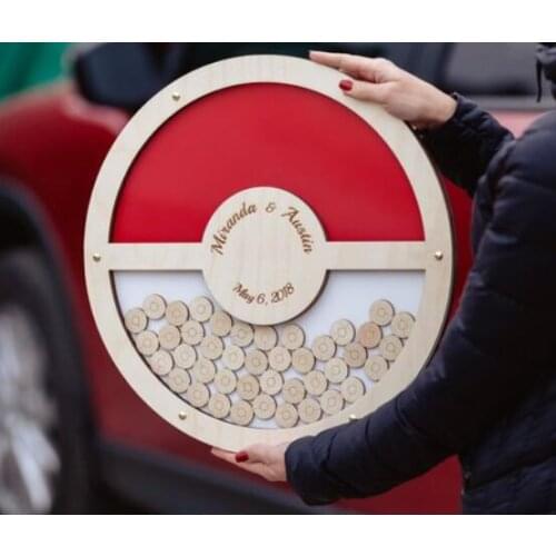 Personalize Pokemon wedding Memory Guest Book wooden Drop Box top, Customize Pokeball Mr&Mrs Guest Book Alternative drop boxes