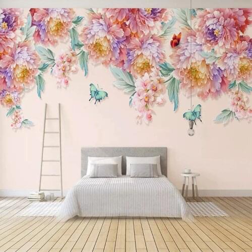 Custom Photo Self-adhesive Wallpaper Butterfly Flower Modern Hand Painted Pastoral Mural Wall Paper For Living Room Bedroom 3D