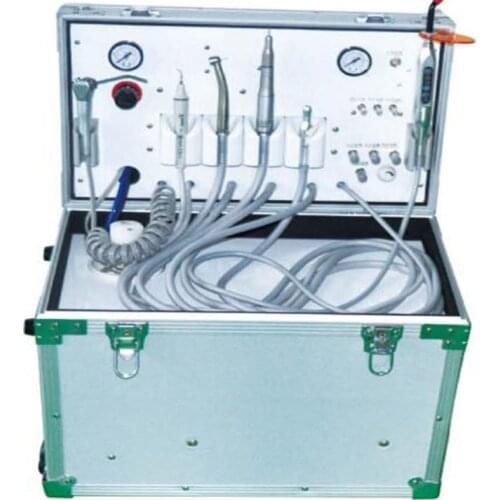 4 Holes / 2 H Portable dental lab equipment air Turbine with Air Compressor 3 way Syringe LIGHT CURING SCALER WOODPECKER ON SALE