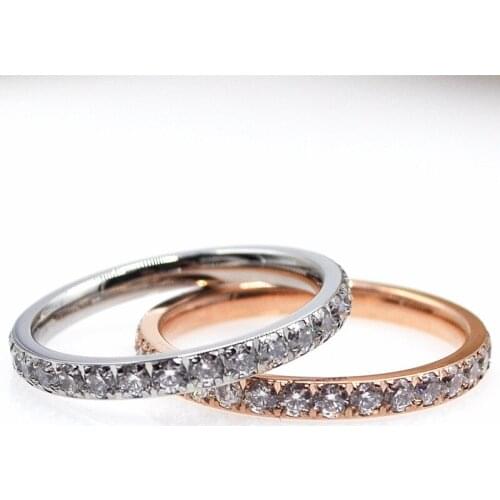 Rose Gold Silver Color Ornaments Shiny Full Circle Cubic Ziconia Finger Rings For Women Wedding Jewelry Valentines Day Gift