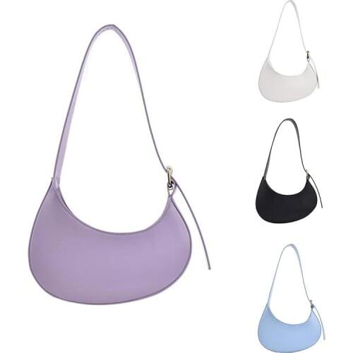 PU Shoulder Bag Crescent Armpit Small Handbags For Women Clutch Bags Solid Color Fashion Vintage Tote Purse