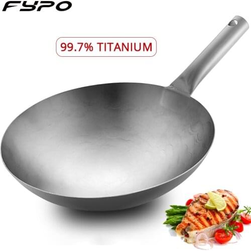 High-end Pure Titanium Frying Wok Non-stick Pan Uncoated Cooking Pot Gas Cooker Wok Kitchen Cokware Housewarming Gift