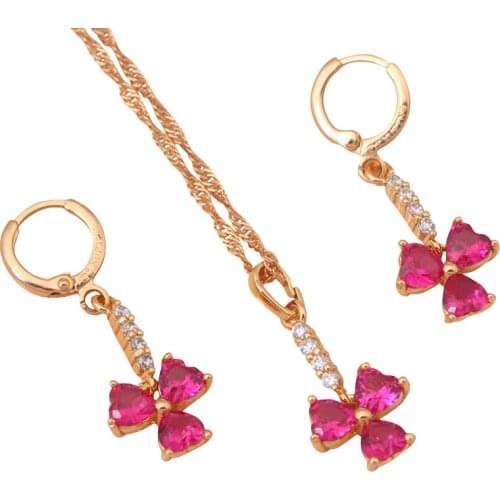 Fascinating Rose Zircon crystal gold tone Jewelry Sets Drop Earrings Necklace & Pendant Fashion Jewelry JS372A
