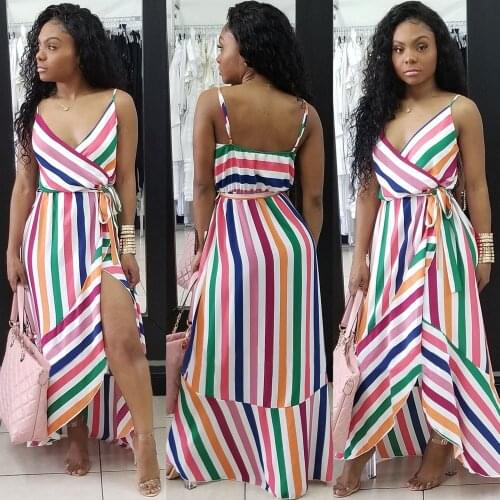 Sexy Print Irregular Strap Split V-Neck 2019 T Shirt Dress Drawstring High Waist Elegant Long Party Dress Vacation Clothes