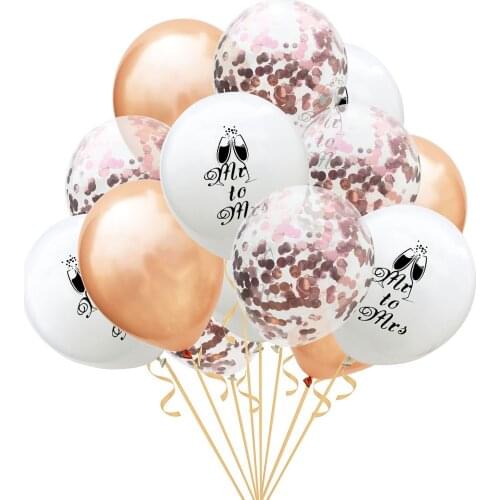 15 Pcs Mr&Mrs Just Married Confetti Balloons 12 Inch Balloon Rose Gold For Wedding Party Bride Shower Decoration Supplies