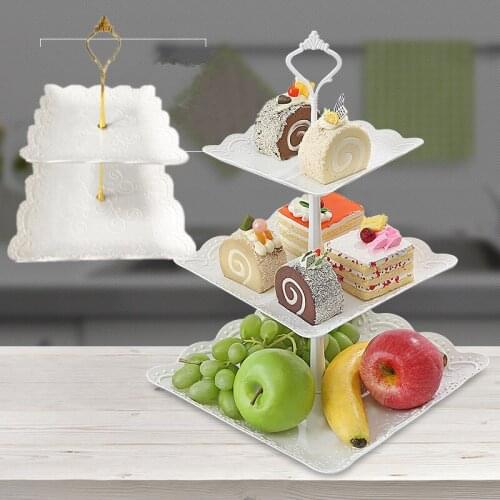 2 Tier Plastic Cake Stand Afternoon Tea Wedding Plates Party Tableware Bakeware Cake Shop Three Layer Cake Rack Storage Tray