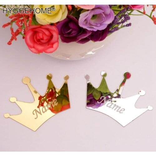 20 Pieces Custom 7x5cm Crown Personalized Groom Bride Name Wedding Date Party Decor Facvor Acrylic Mirror Sticker Tags