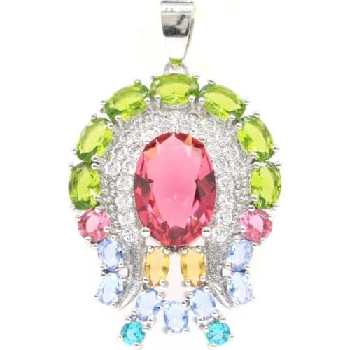 37x27mm Multi Color Tourmaline Peridot Violet Tanzanite CZ Silver Pendant Drop Shipping
