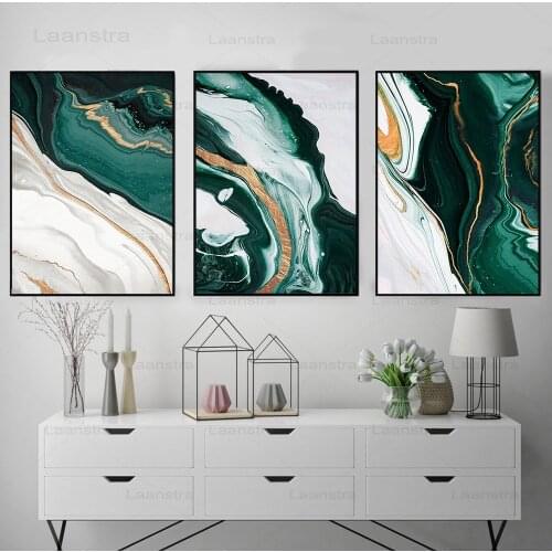 Abstract Emerald Color Canvas Painting Modern Home Decoration Green Color Wall Picture for Living Room Ink Posters and Prints