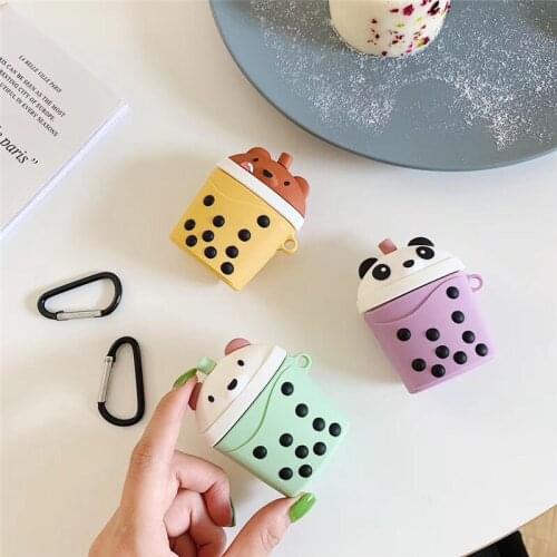 Cartoon Milk tea Naked bear Keychain cover for airpods 2 wireless bluetooth earphone charging box silicone Apple airpods Keyring