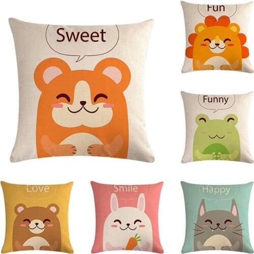 Cartoon Animal Cushion Cover Cotton Linen Pillow Case English Letter Fun Sweet Home Decorative Pillows Cover For Sofa Car ZY508