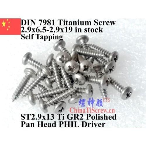 DIN 7981 ST2.9 Self Tapping Titanium screw 2.9x6.5 x2.9x9.5 2.9x13 2.9x16 2.9x19 Pan Head PHIL Driver Ti GR2 Polished