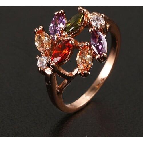 Emmaya Fashion Shiny Monalisa Rose Gold Color Colorful AAA Zircon Wedding Rings Jewelry For Women Gift Party