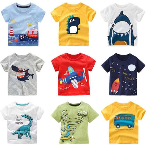 T Shirt Cartoon Animals Baby Kids Boys Children Cotton Short Sleeves Summer Clothing Print Tee Toddler
