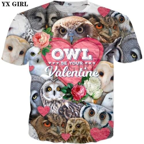 YX GIRL 2018 summer New Mens 3d t-shirt animal Cute owl printed T shirts Men Women Cool casual t shirts