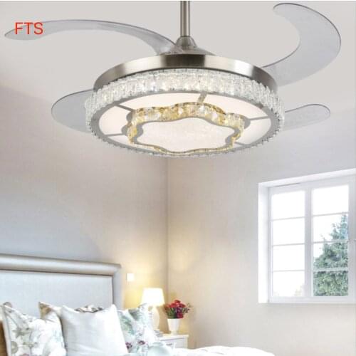 Crystal invisible fan light dining room living room with lamp household ceiling fan 42 inch electric fan chandelier