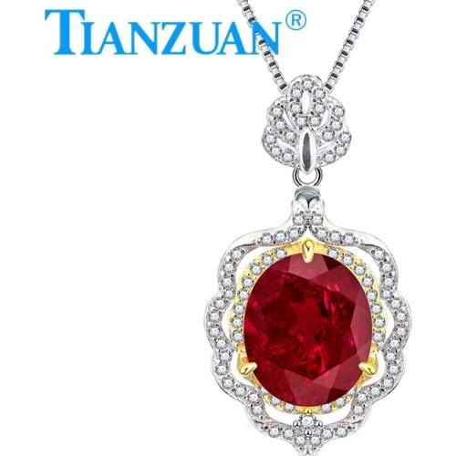 Artificial red ruby 10*12mm with inclusions 925 silver and gold Fashion oval shape Jewelry for Pendant Necklace