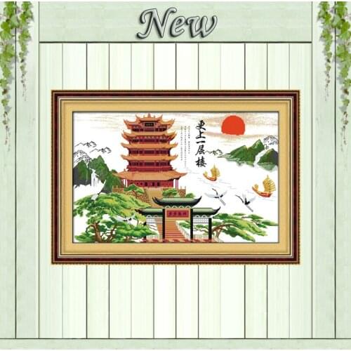 Yellow crane tower scenery painting counted printed on canvas DMC 14CT 11CT chinese Cross Stitch Needlework Sets Embroidery kits